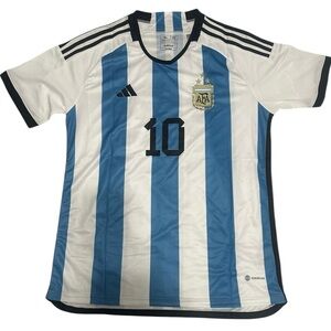 Adidas Messi #10 Argentina Blue and White Striped Soccer Jersey XL